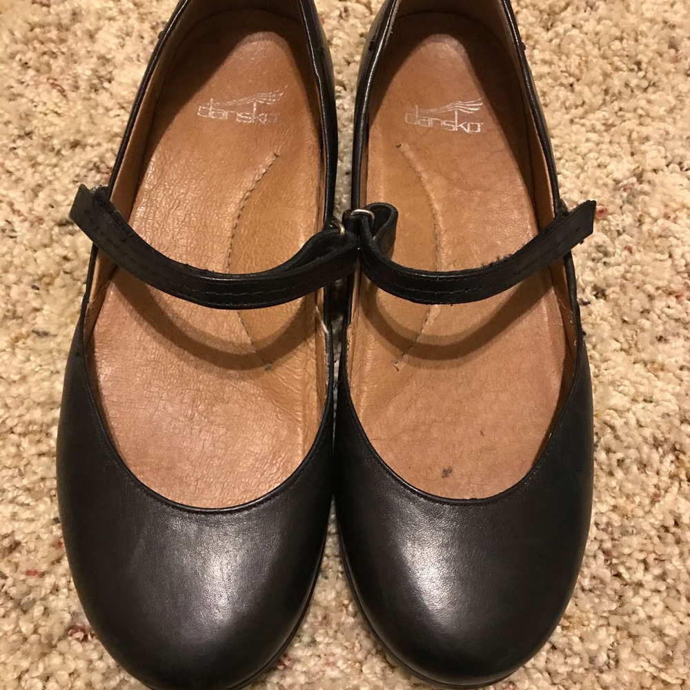 Dansko Lilly Black Leather Mary Jane Flats